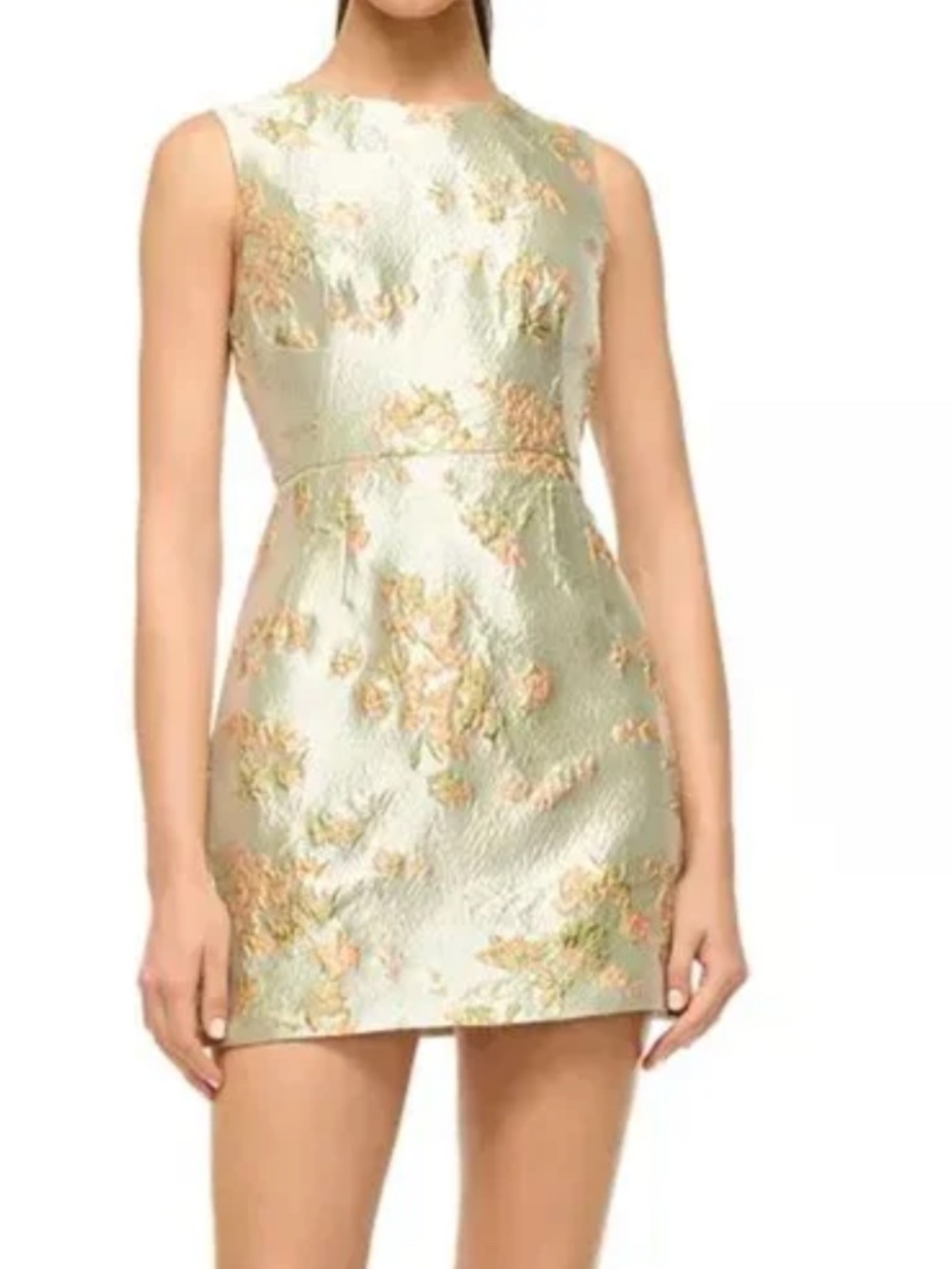 New STAUD Garden metallic brocade mini dress in Green floral 4